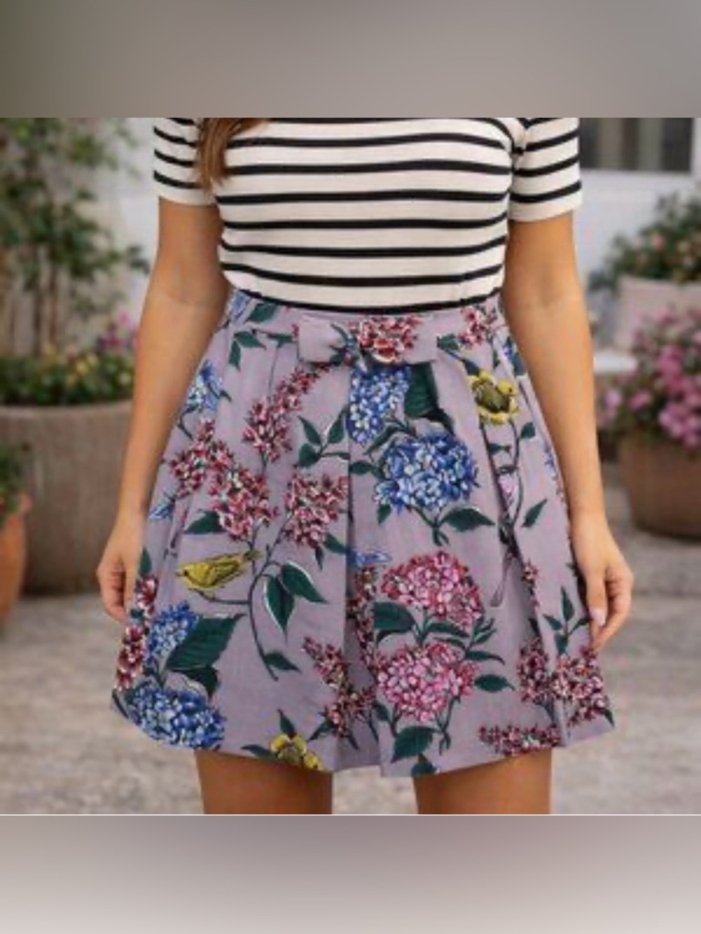 NWOT BODEN floral and bird print A-Line Skirt with Bow Waist size 6